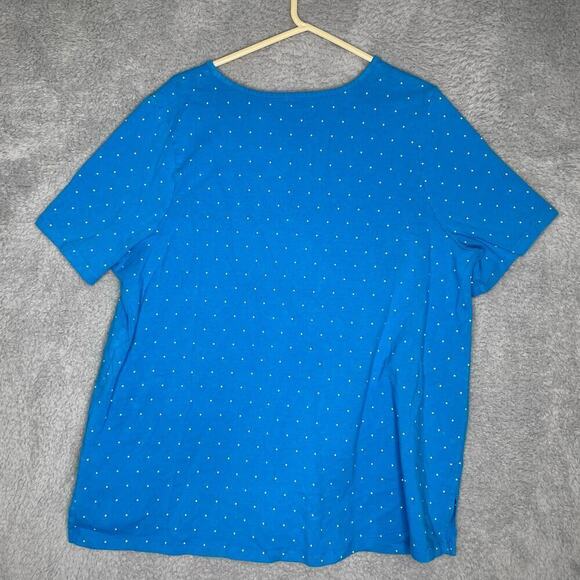 Catherines suprema collection shirt blue polka dot stretch neck detail plus 1X - Picture 4 of 8